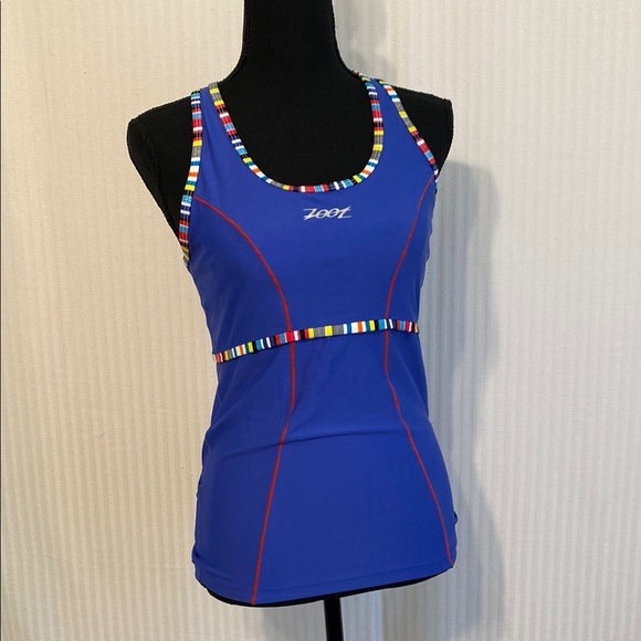 Zoot Women's Large Cycling Blue Tank Top with Multicolor Trim and Shelf Bra - Picture 1 of 16